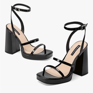 MiraAzzurra Black Patent Leather Strappy Platform Heels